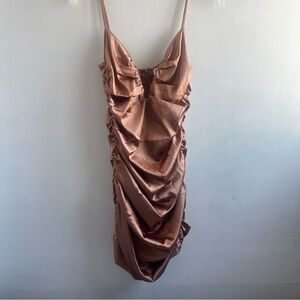 Copper Ruched Body Con Dress